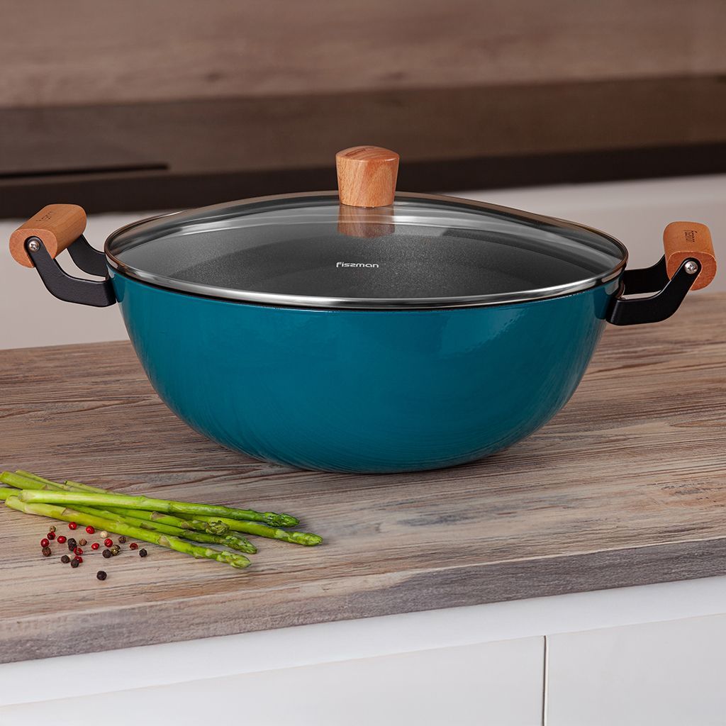 Кастрюля SEAGREEN 32x12,5см / 8л. со стеклянной крышкой (эмалирован