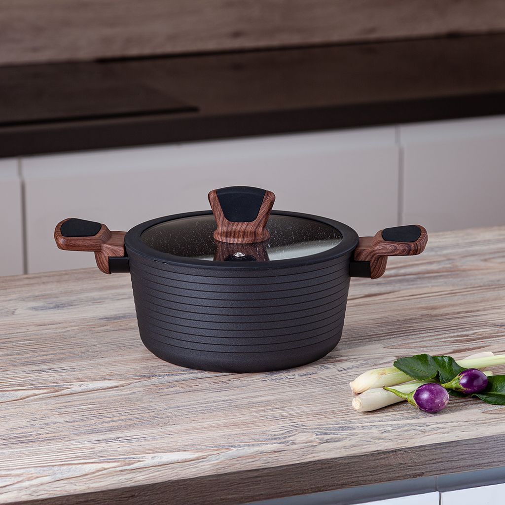 Кастрюля DIAMOND 20x10см / 2,6л со стеклянной крышкой (алюминий)