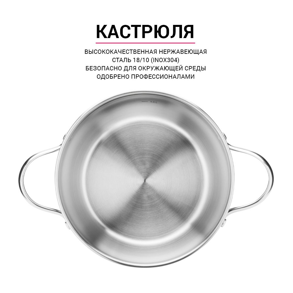 Набор посуды MARTINEZ 6 пр. со стеклянными крышками (нерж. сталь)