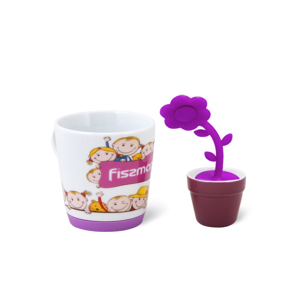 Кружка 250 мл с чайным ситечком в форме цветка (керамика)