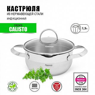 Кастрюля CALLISTO 18x8.5 см / 1,9 л с крышкой (нерж. сталь) Кастрюля CALLISTO 18x8.5 см / 1,9 л с крышкой (нерж. сталь)