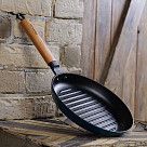 Сковорода-гриль 24x3,5см с деревянной ручкой (эмалированный чугун)