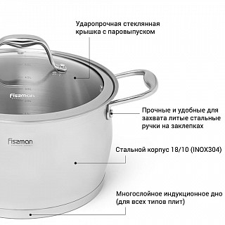 Кастрюля MIRANDA 4,0 л. со стеклянной крышкой (нерж. сталь) Кастрюля MIRANDA 4,0 л. со стеклянной крышкой (нерж. сталь)