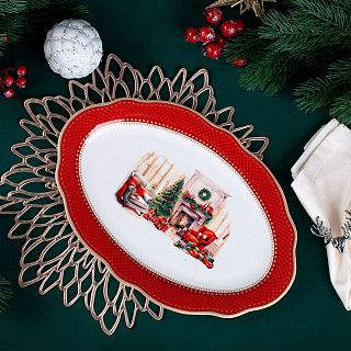 Блюдо CHRISTMAS EVE овальное 35х25см цвет красный (фарфор)