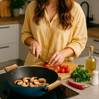 Вок SEAGREEN 32x9,2см / 5л. со стеклянной крышкой (эмалированный чу