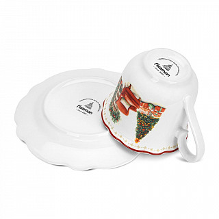 Набор из 2 чашек CHRISTMAS EVE 250 мл с блюдцами цвет красный (фар