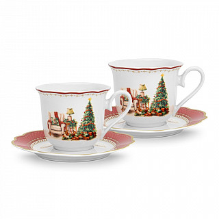 Набор из 2 чашек CHRISTMAS EVE 250 мл с блюдцами цвет красный (фар