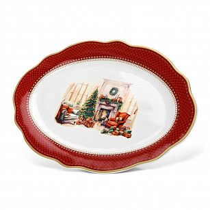 Блюдо CHRISTMAS EVE овальное 35х25см цвет красный (фарфор)