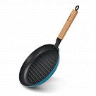 Сковорода-гриль 24x3,5см с деревянной ручкой (эмалированный чугун)