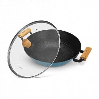 Вок SEAGREEN 32x9,2см / 5л. со стеклянной крышкой (эмалированный чу