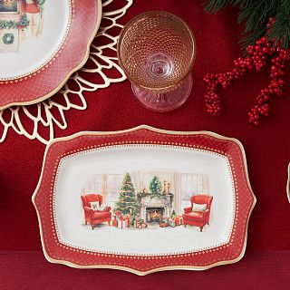 Блюдо CHRISTMAS EVE прямоугольное 28х19см цвет красный (фарфор)
