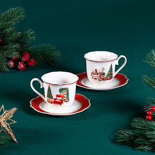 Набор из 2 чашек CHRISTMAS EVE 250 мл с блюдцами цвет красный (фар