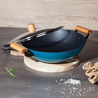 Вок SEAGREEN 32x9,2см / 5л. со стеклянной крышкой (эмалированный чу