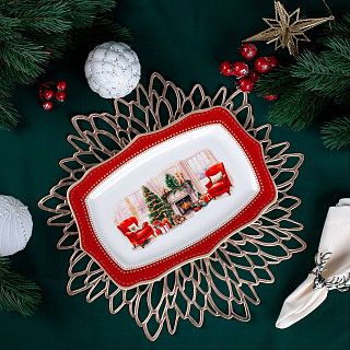 Блюдо CHRISTMAS EVE прямоугольное 28х19см цвет красный (фарфор)