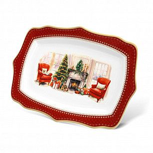 Блюдо CHRISTMAS EVE прямоугольное 28х19см цвет красный (фарфор)