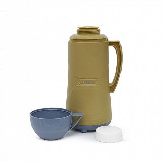 Термос 1000 мл, цвет ЗЕЛЕНЫЙ (пластиковый корпус со стеклянной