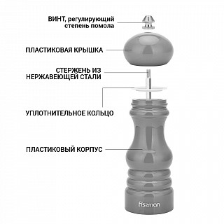 Мельница для соли и перца 17x6см (пластиковый корпус) Серый Мельница для соли и перца 17x6см (пластиковый корпус) Серый