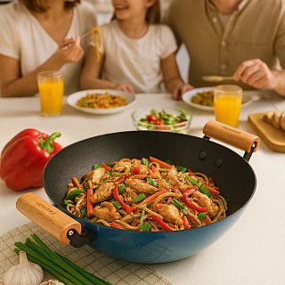 Вок SEAGREEN 32x9,2см / 5л. со стеклянной крышкой (эмалированный чу